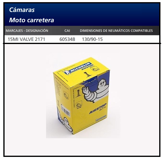 CAMARA MOTO MICHELIN 15MI VALVE 2171